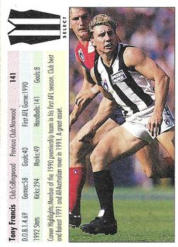 1993 Select AFL #141 Tony Francis Back